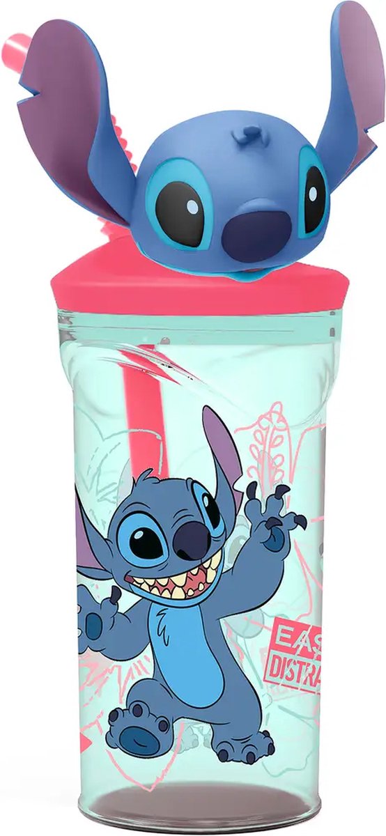 Stor Disney's Stitch gobelet avec paille – 360 ml – réutilisable – avec figurine 3D – sans BPA – gobelet pour enfants à partir de 4 ans – vert transparent