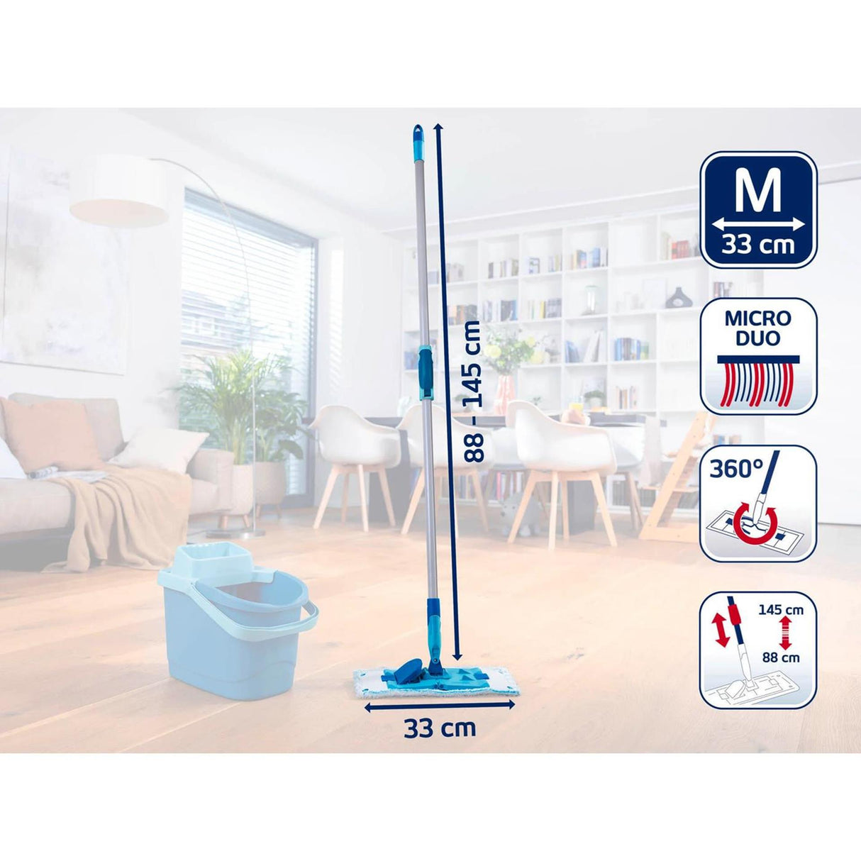 Leifheit 55512 powerclean m 33cm essuie-sol avec manche télescopique 88-145cm
