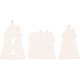 Creativ company décorations à suspendre, maisons, h : 7,6-9,7 cm, blanc, 3 pièces 1 boîte