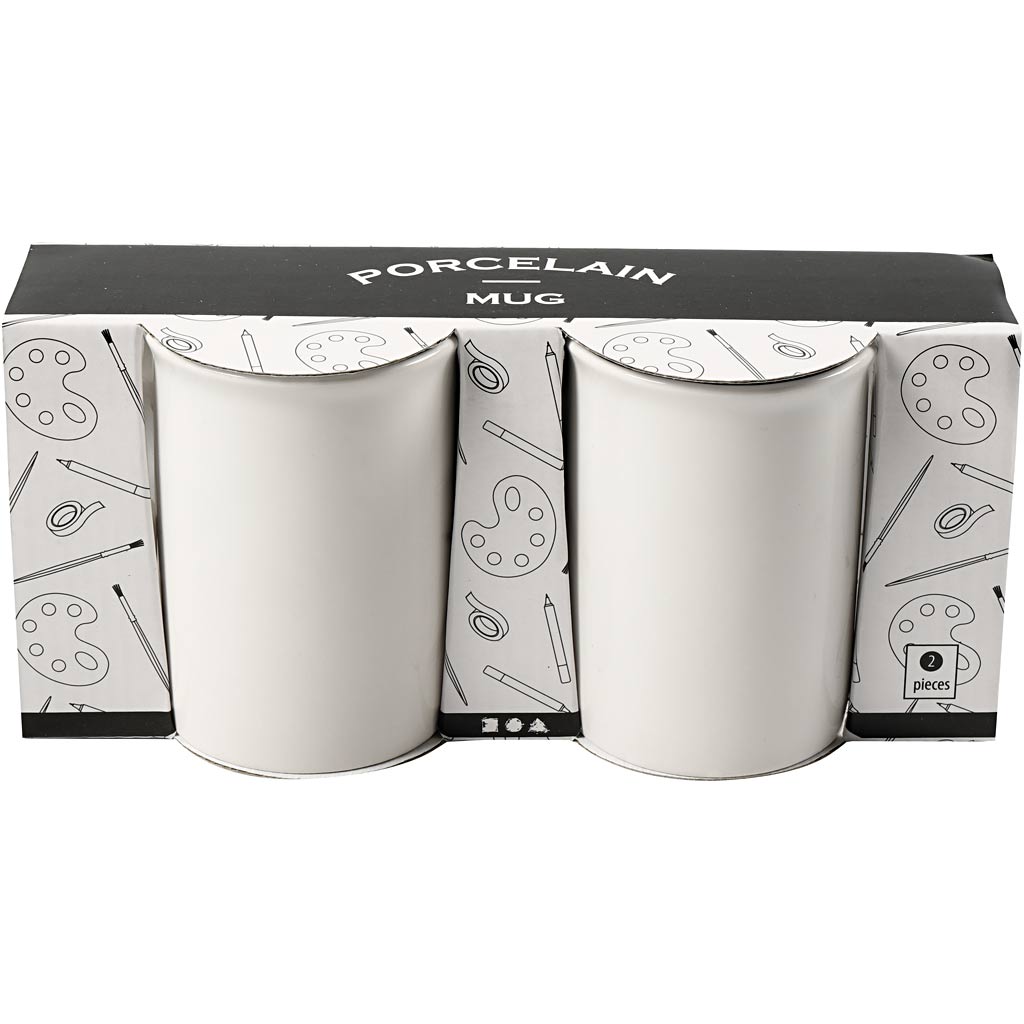 Tasses Creativ company, h : 10 cm, d 7,4 cm, blanc, 2 pièces 1 boîte