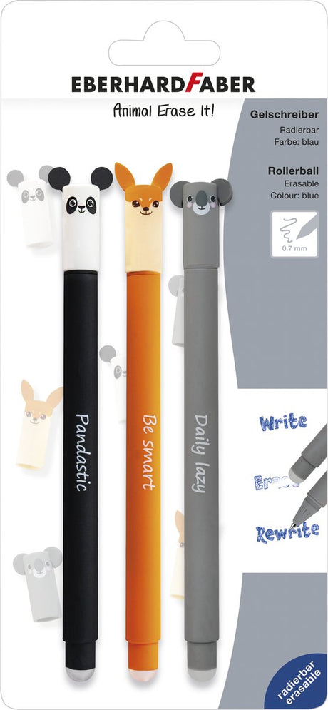 Eberhard faber - stylo gel - animal effaçable - blister cul. couleur - couleur d'écriture bleu - ef-582123 - (panda, koala, renard)