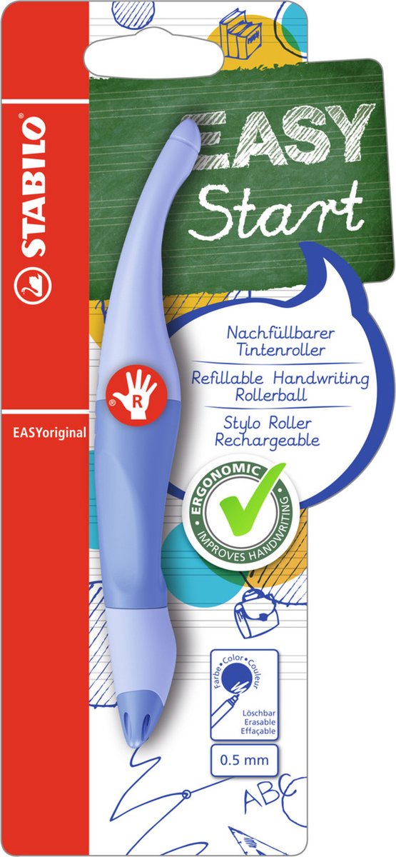 Stabilo easyoriginal - roller ergonomique - droitier - bleu aéré pastel