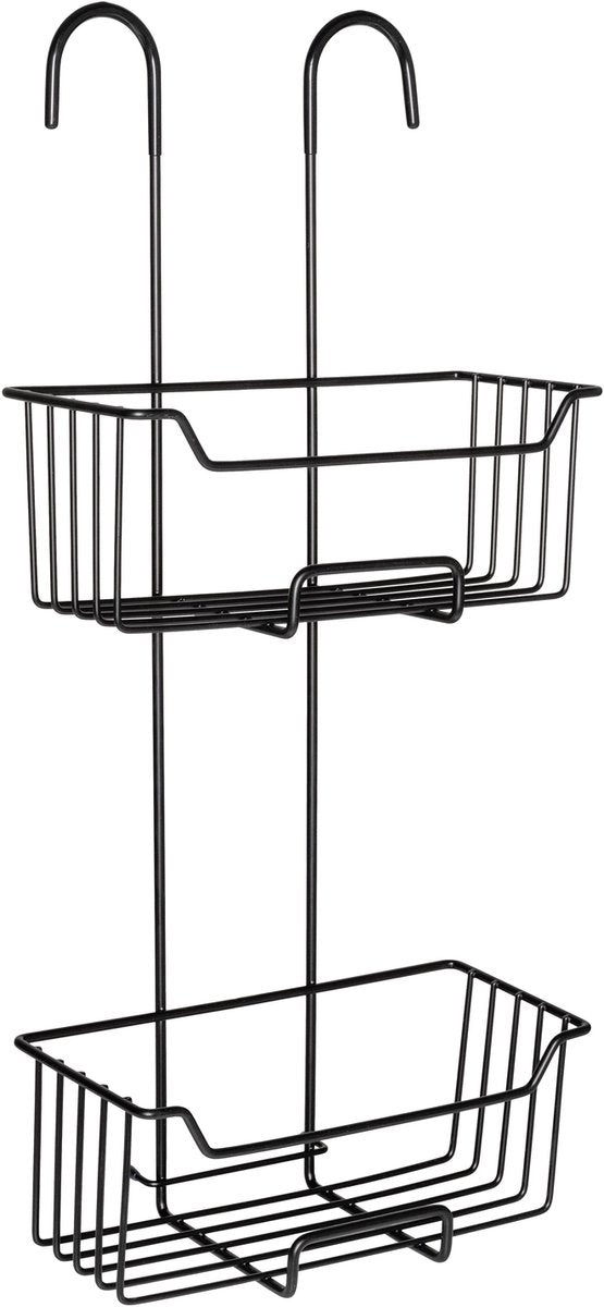 Wenko support de douche milo 2 couches en acier inoxydable noir 25x55cm - sans perçage - support de douche suspendu - panier de douche - support de douche suspendu