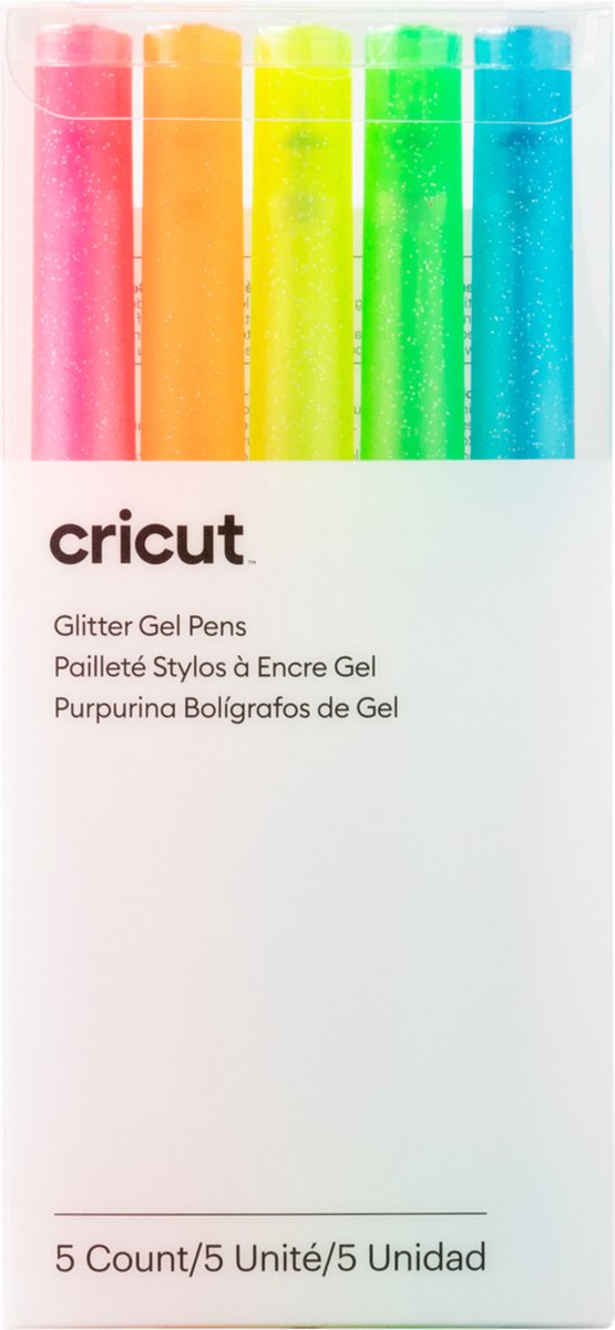 Cricut • paquet de 5 stylos néon gel pailletés (rose, orange, jaune, vert, bleu)