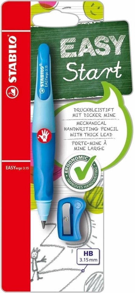 Stabilo easyergo 3.15 - porte-mine ergonomique - droitier - rechargeable - bleu bleu foncé - recharge crayon extra épaisse 3,15 mm