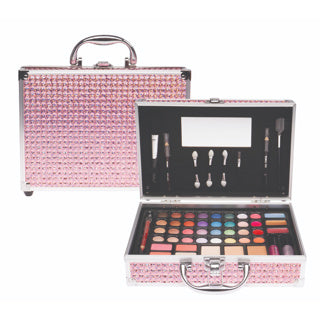 Valise à maquillage décontractée rose holo paillettes