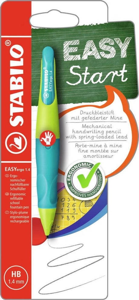 Stabilo easyergo 1.4 - porte-mine ergonomique - droitier - rechargeable - lime aigue-marine - mine fine 1,4 mm