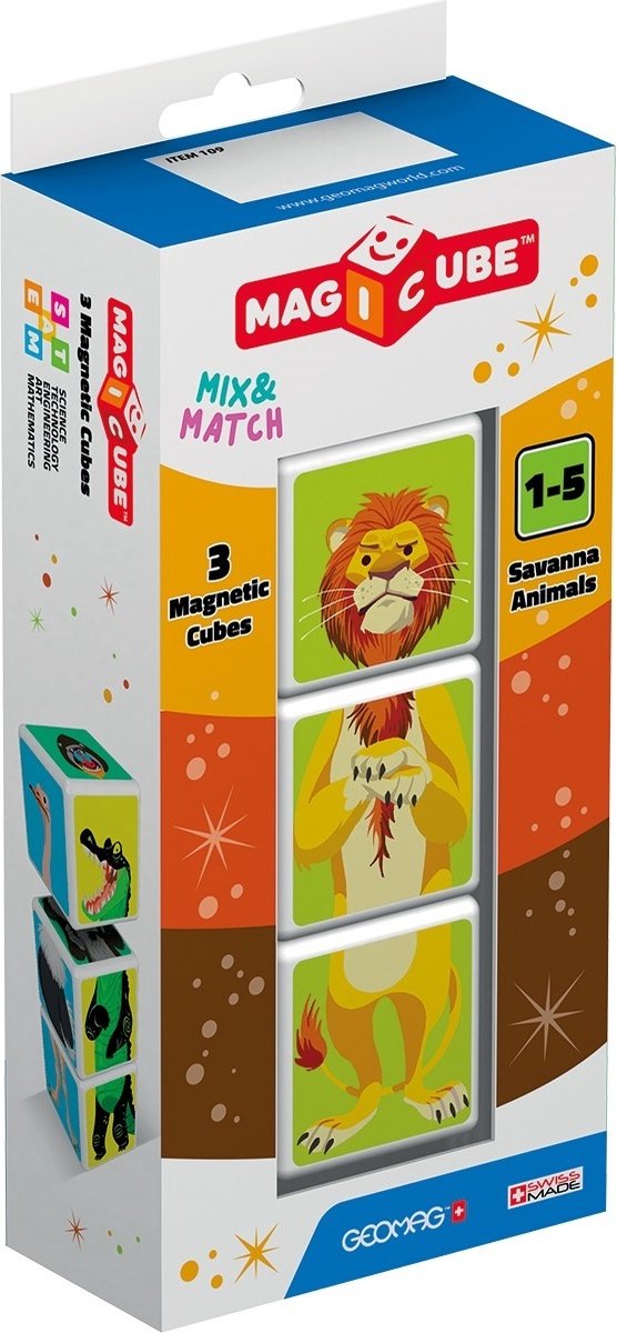 Geomag magicube animaux de la savane recyclés - blocs animaux magnétiques - 3 pièces - à partir de 3 ans