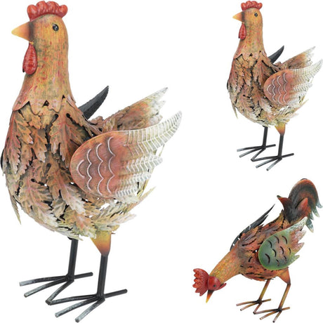 Coq de jardin pro et poulet métal