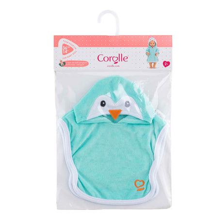 Cape de bain Corolle bébé poupée pingouin 36cm - accessoire poupée bleu.