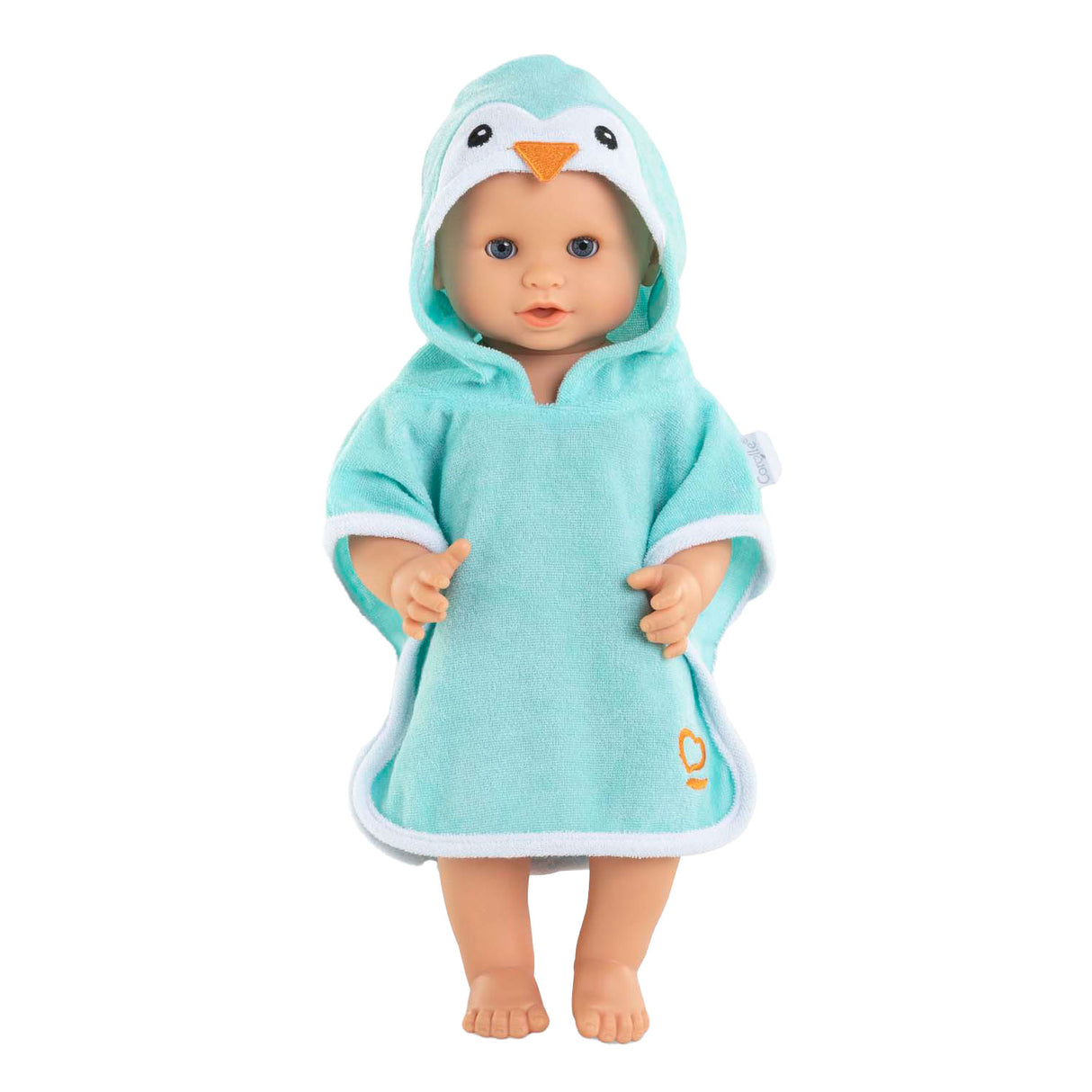 Cape de bain Corolle bébé poupée pingouin 36cm - accessoire poupée bleu.