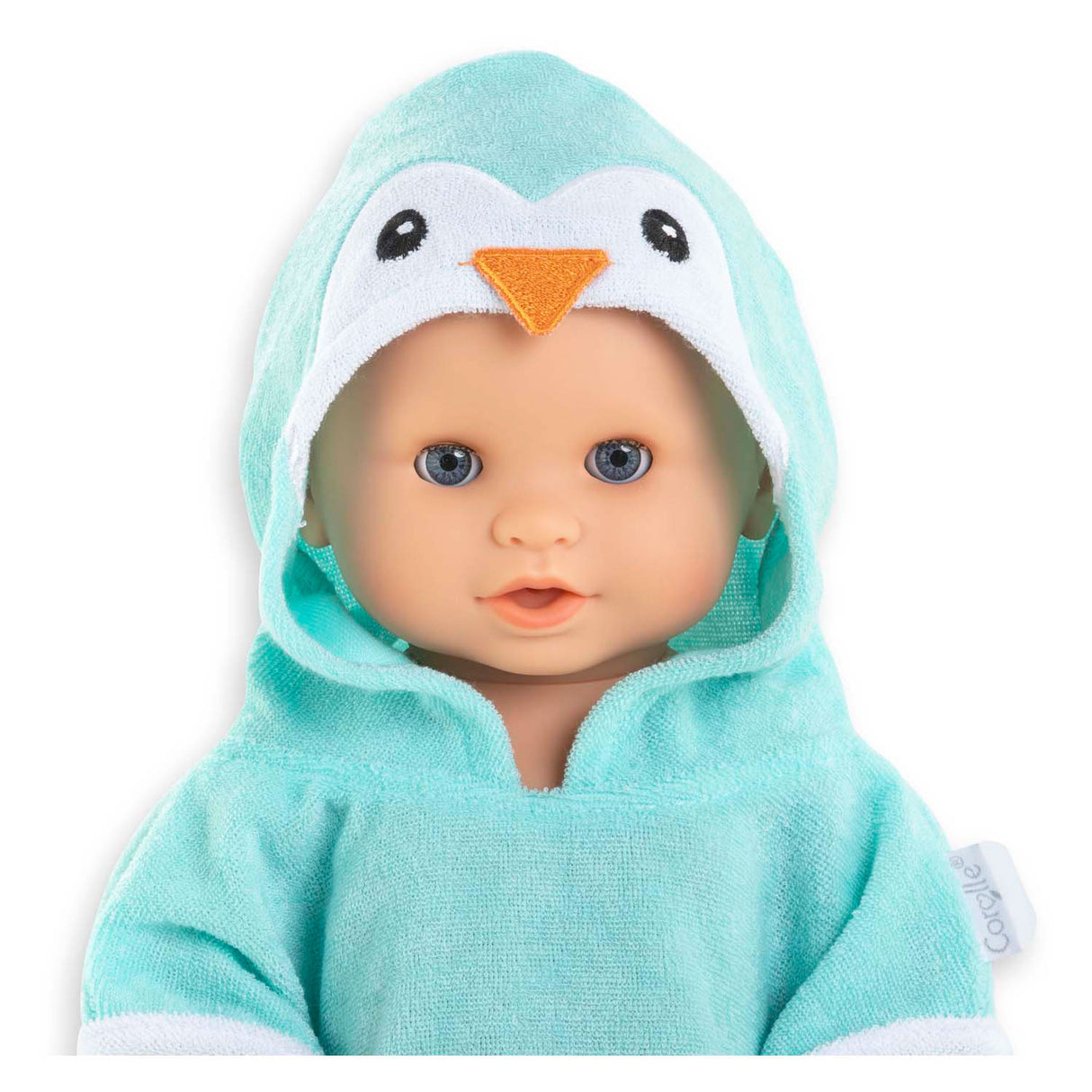 Cape de bain Corolle bébé poupée pingouin 36cm - accessoire poupée bleu.