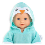 Cape de bain Corolle bébé poupée pingouin 36cm - accessoire poupée bleu.