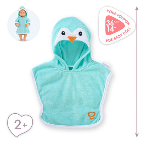 Cape de bain Corolle bébé poupée pingouin 36cm - accessoire poupée bleu.