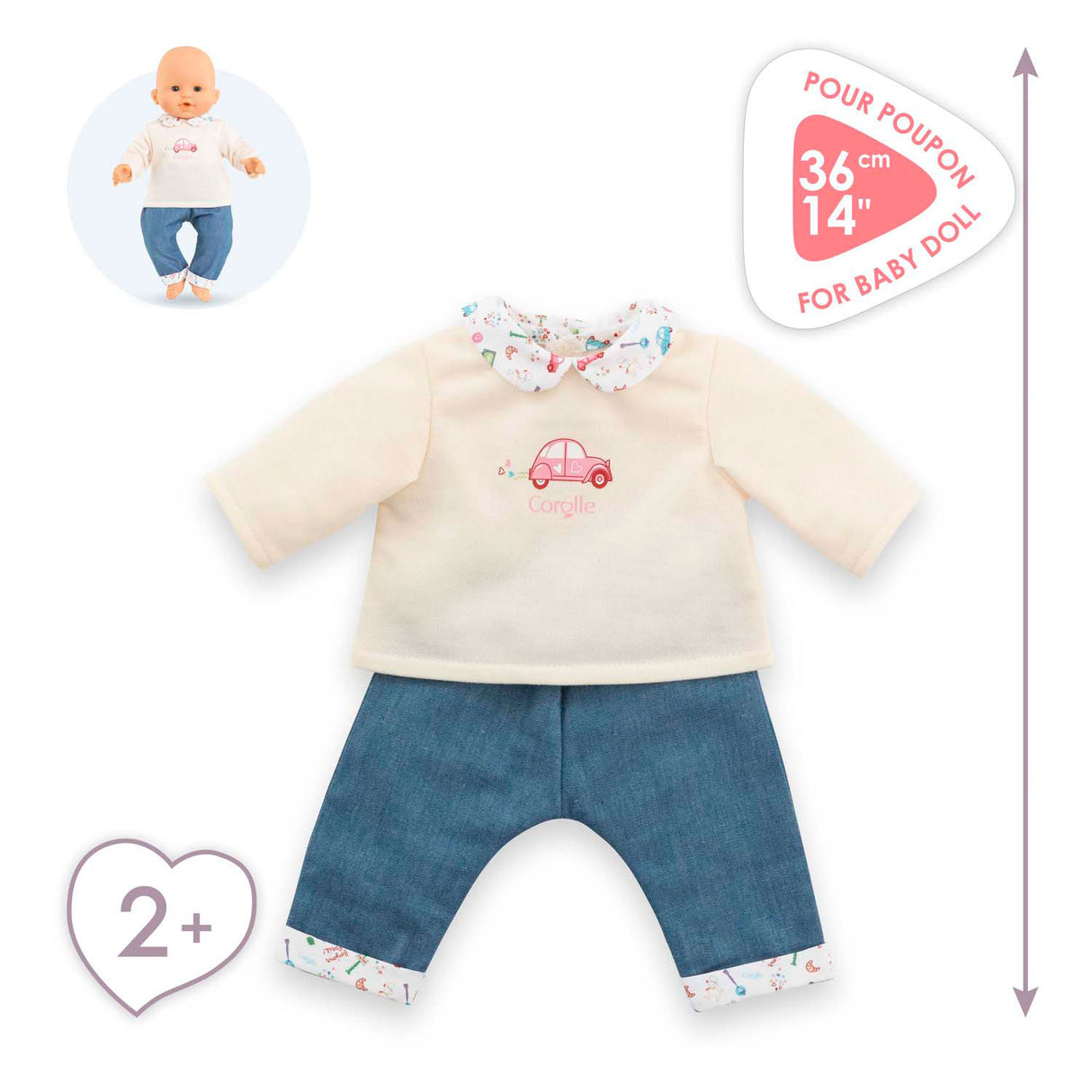 T-shirt et jean Corolle pour poupée bébé, 36cm