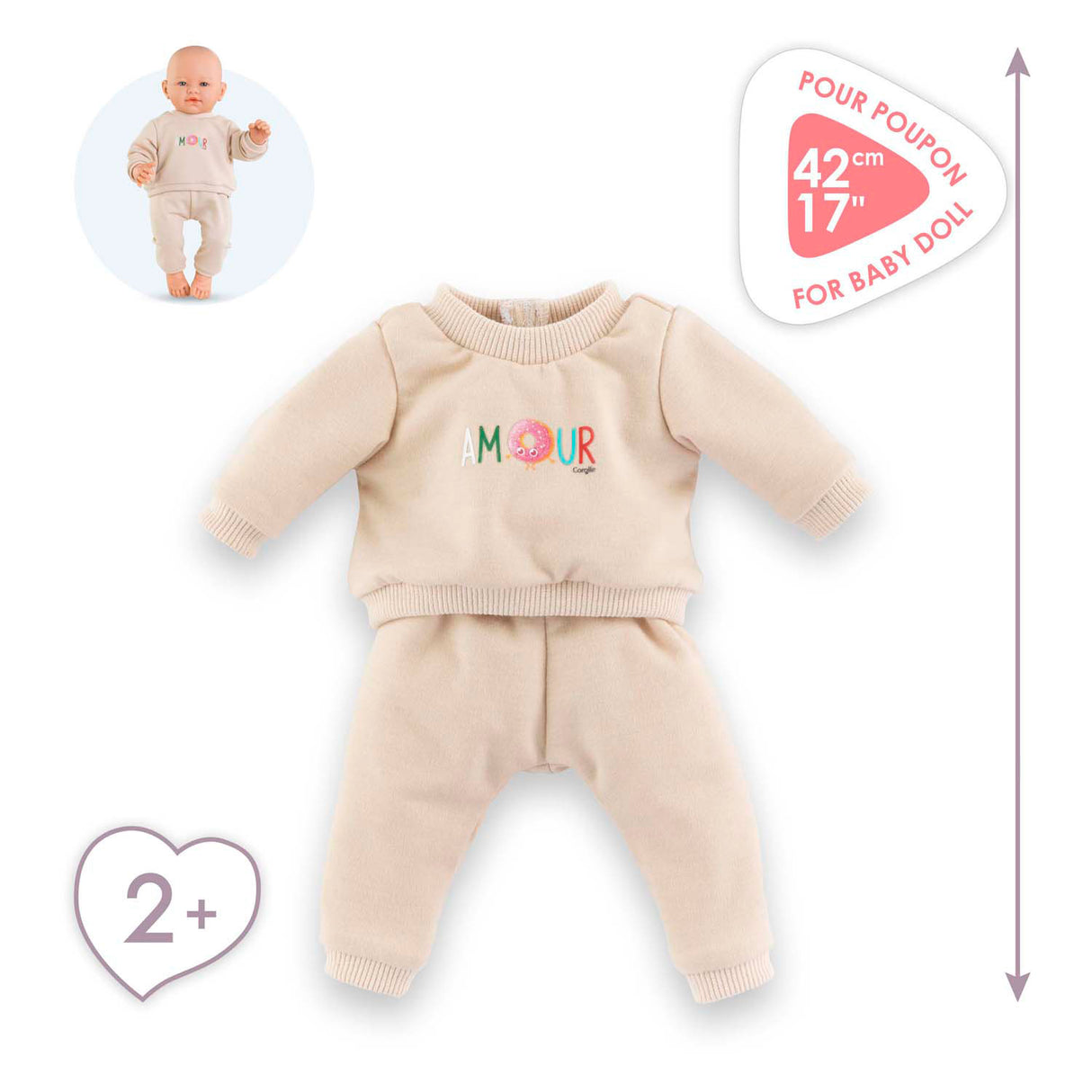 Survêtement Corolle beige pour poupée bébé, 42cm