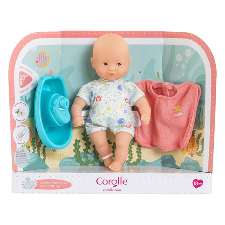 Corolle – mini set de bain – poupée de bain 20 cm – cape et bateau