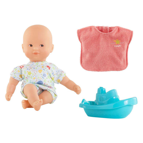 Corolle – mini set de bain – poupée de bain 20 cm – cape et bateau