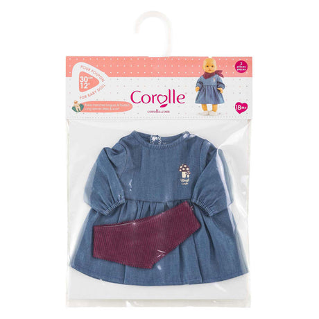 Vêtements de poupée Corolle, robe en jean avec écharpe pour poupée 30cm en denim.