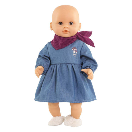 Vêtements de poupée Corolle, robe en jean avec écharpe pour poupée 30cm en denim.