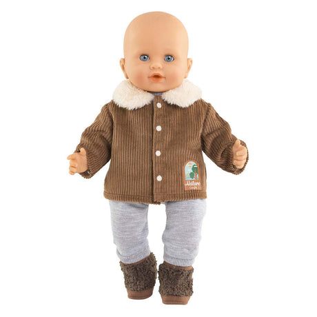 Veste de poupée Corolle velours petit explorateur 36cm molleton marron imprimé naturel.