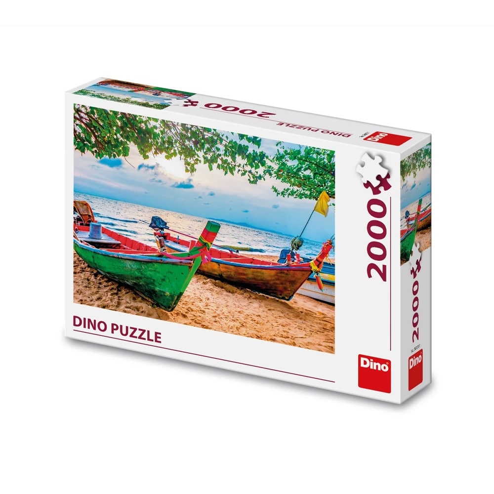 Dinotoys puzzle dinosaure bateau de pêche amarré sur la plage - 2000 pièces