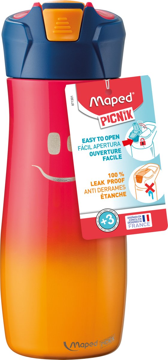 Maped picnik kids gourde personnage acier inoxydable - 580 ml - rouge jaune