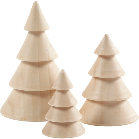 Creativ company Sapins de Noël en bois, h : 5+7,5+10 cm, d 3,5+5,4+6,7 cm, 3 pièces 1 boîte