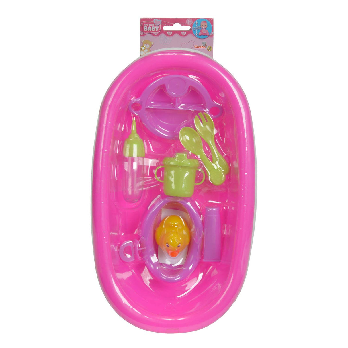 Bain de poupée Simba avec accessoires, jouets de bain pour enfants, y compris un canard en caoutchouc.