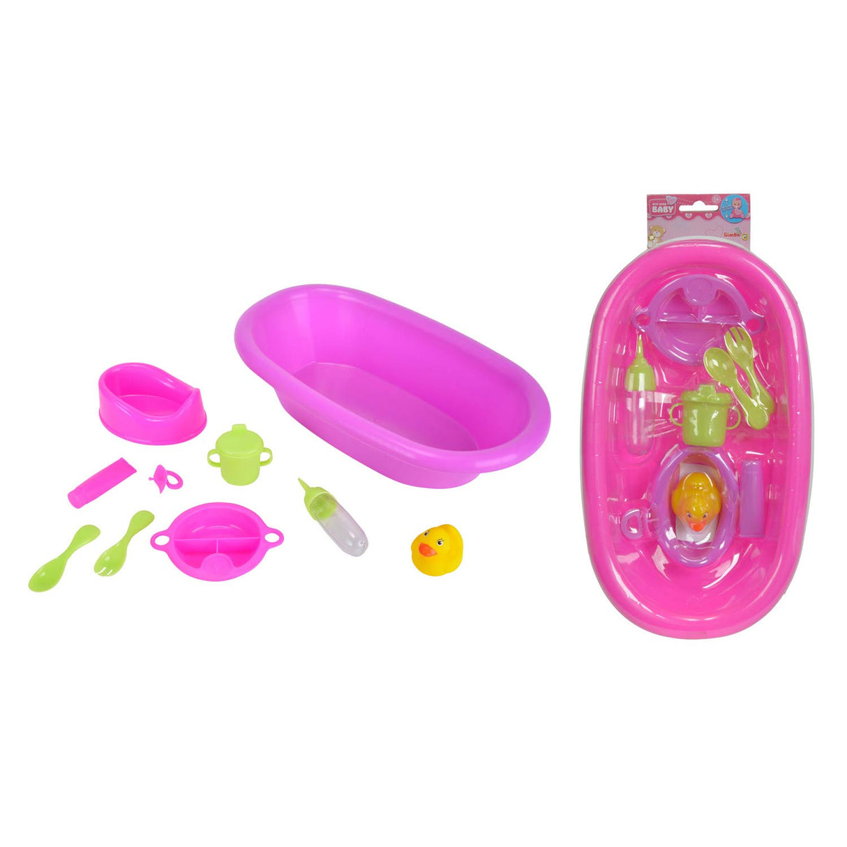 Bain de poupée Simba avec accessoires, jouets de bain pour enfants, y compris un canard en caoutchouc.