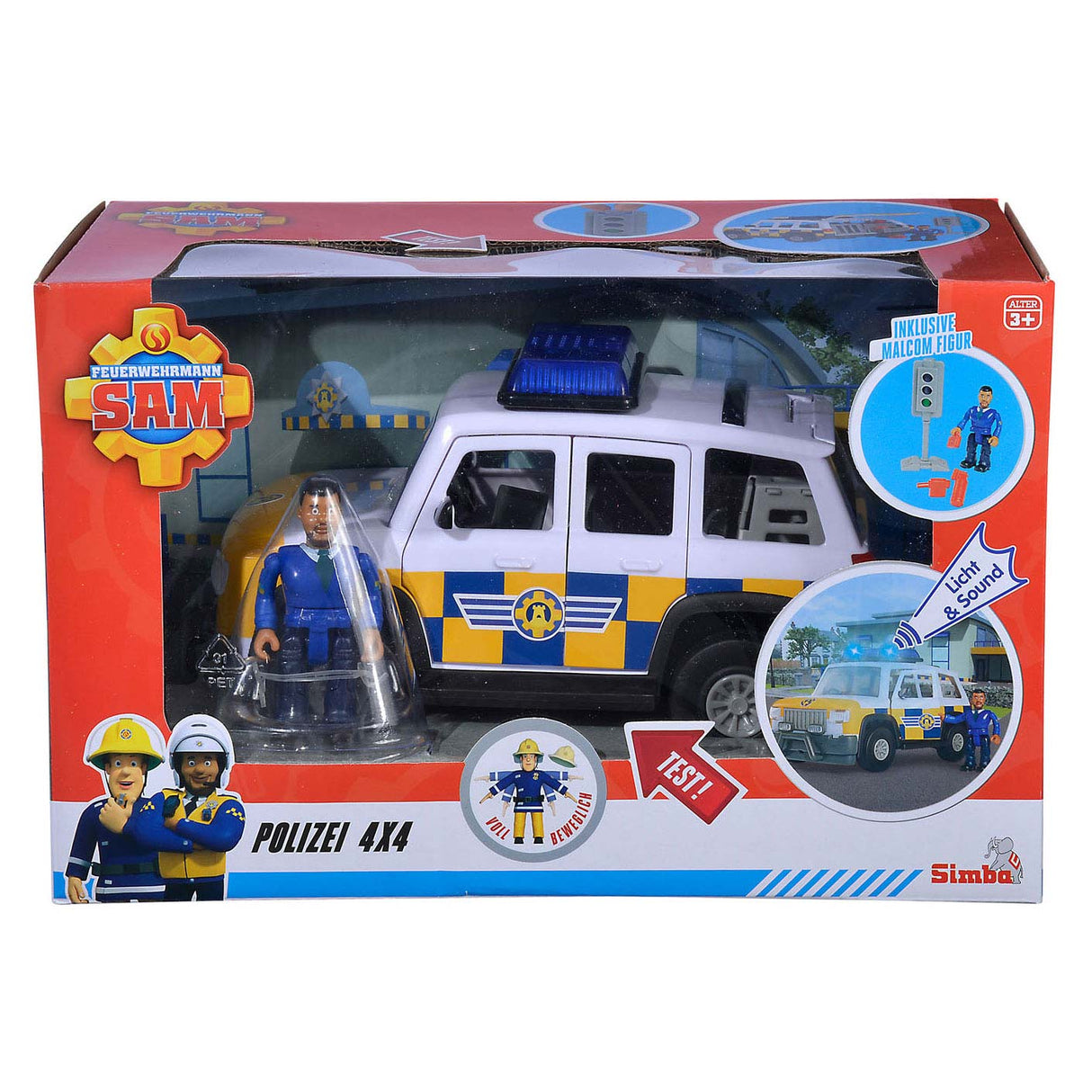 Simba Fireman Sam Police Auto 4x4 avec une silhouette