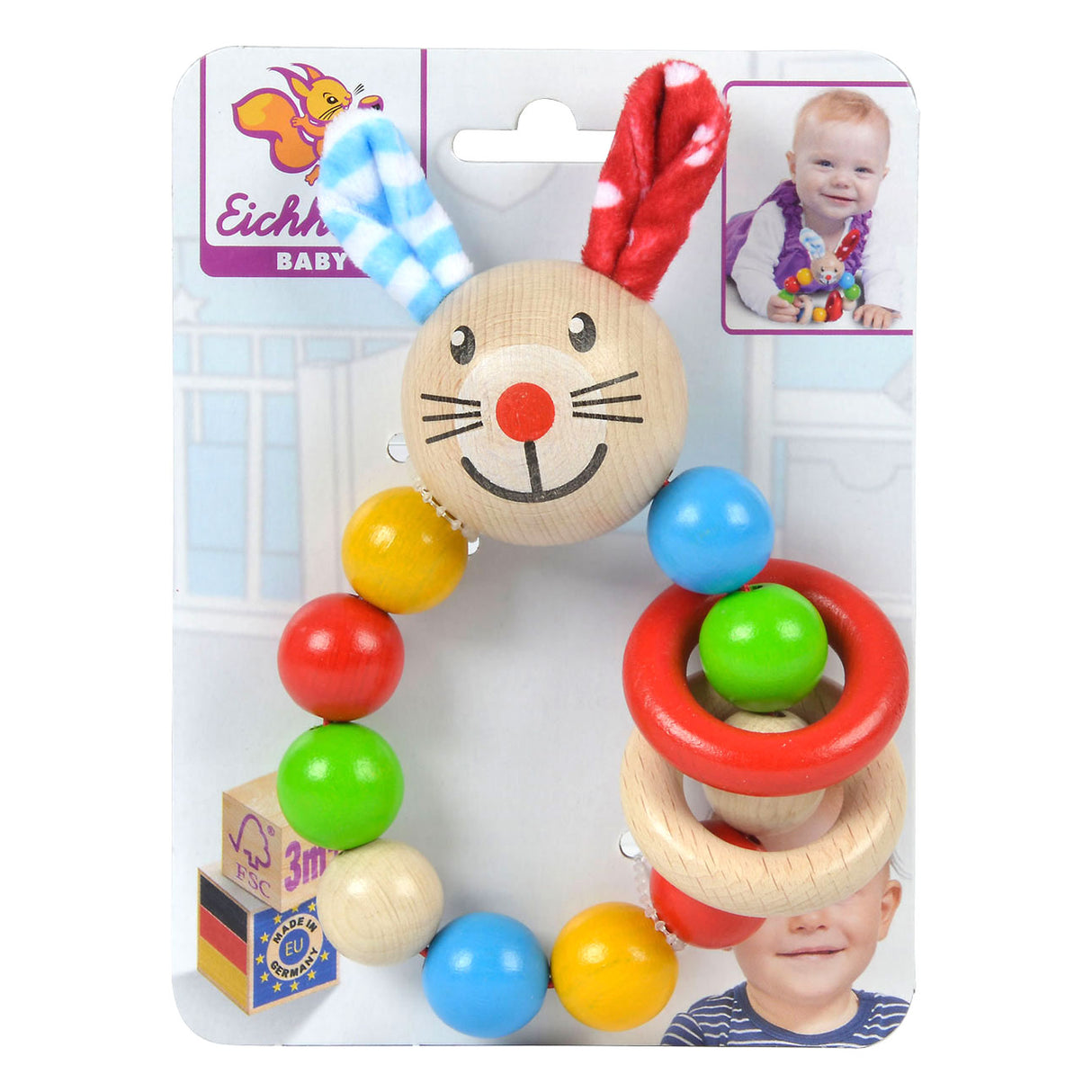 Eichhorn bébé anneau de dentition en bois lapin