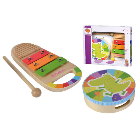 Ensemble de musique en bois Eichhorn, tambour et xylophone - jouets musicaux colorés.