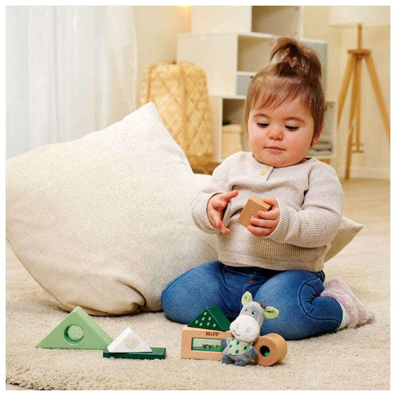 Eichhorn baby hipp blocs sonores en bois avec peluche âne