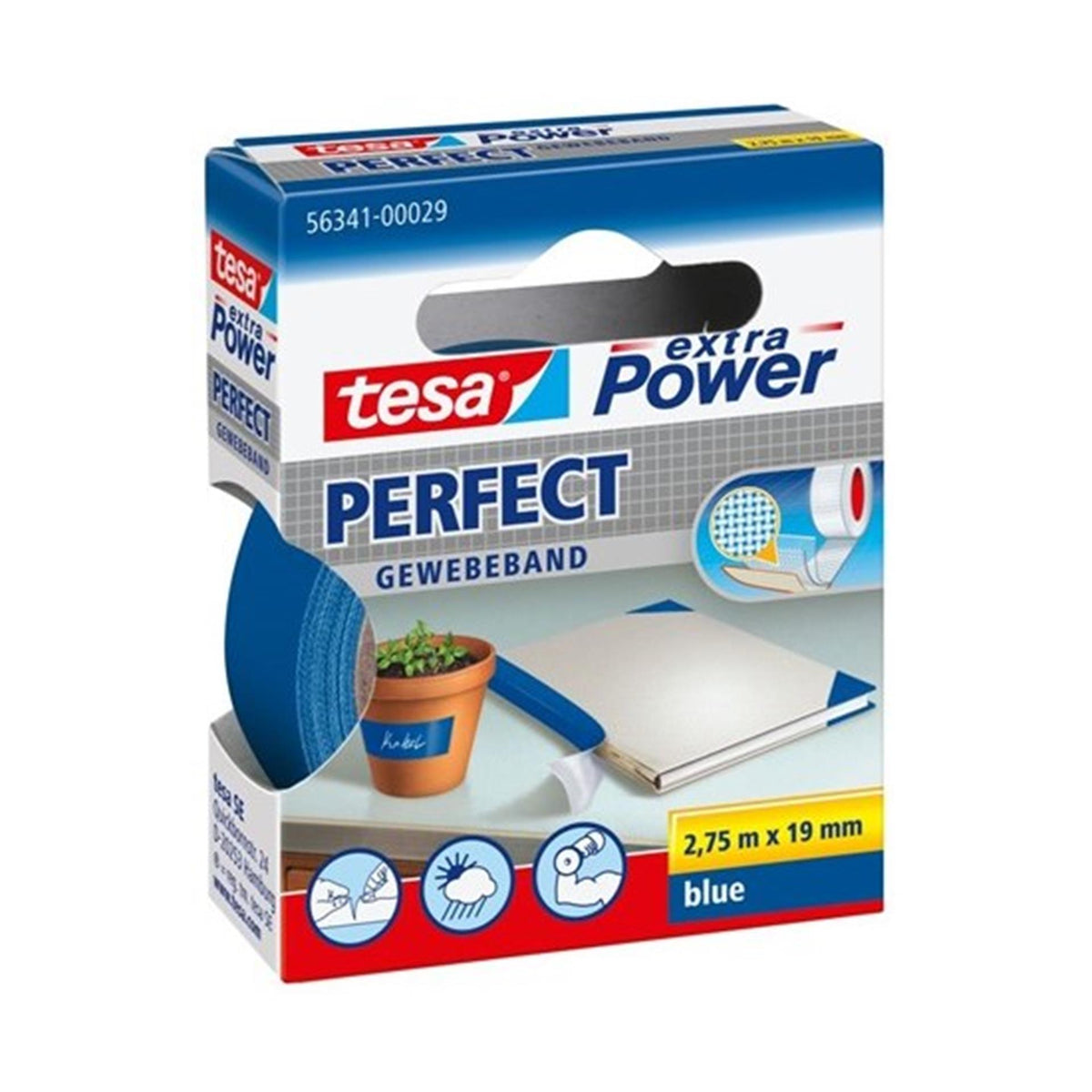 Tesa perfect 56341-00029-03 ruban textile extra power bleu (L x l) 2,75 m x 19 mm 1 pièce(s)
