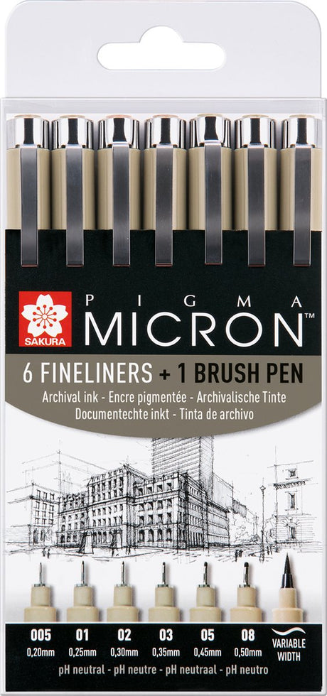 Sakura pigma micron lot de 6 feutres fins et 1 pinceau pigma