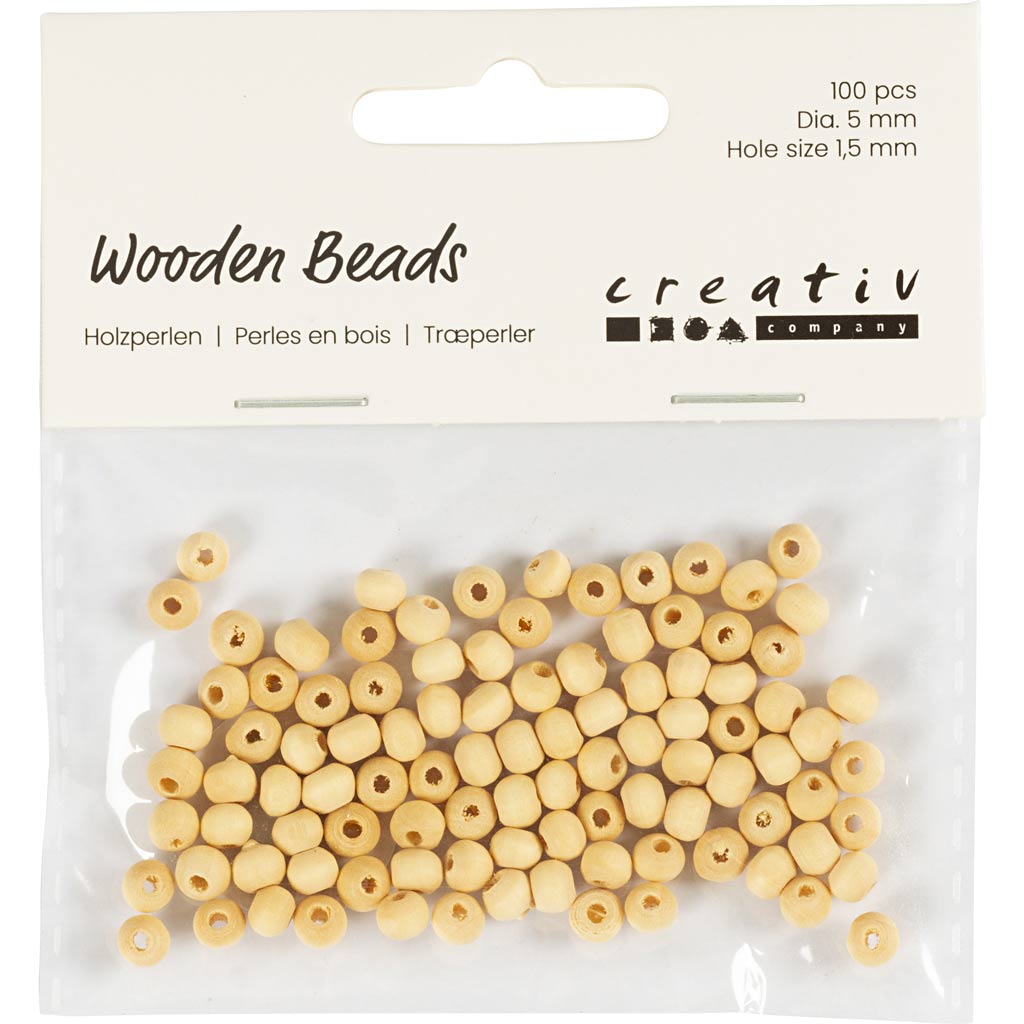Perle en bois Creativ company, d 5 mm, diamètre du trou 1,5 mm, 100 pièces 1 boîte