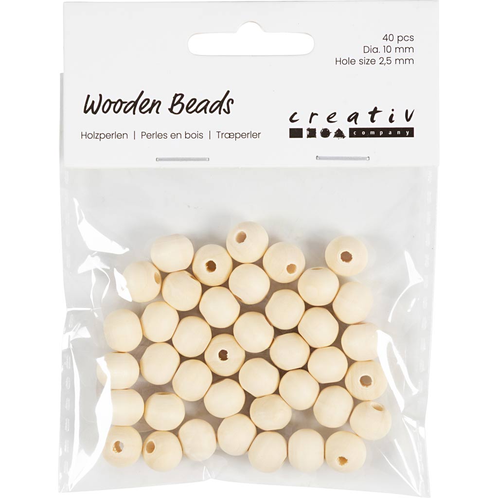 Perle en bois Creativ company, d 10 mm, diamètre du trou 2,5 mm, 40 pièces 1 boîte