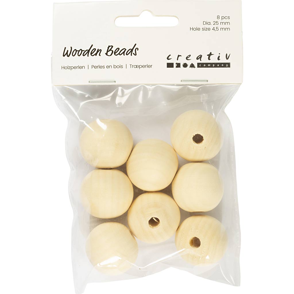 Perles en bois Creativ company ø 25mm, 8pièces.