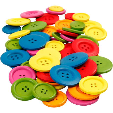 Boutons en bois Creativ company, d 25-40 mm, 2-4 trous, différentes couleurs, 144 pièces 1 boîte