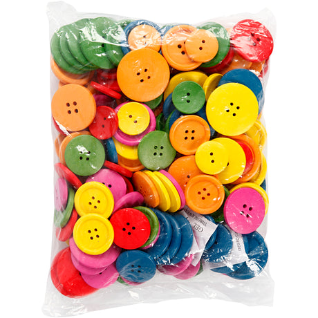 Boutons en bois Creativ company, d 25-40 mm, 2-4 trous, différentes couleurs, 144 pièces 1 boîte
