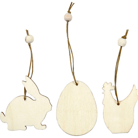 Décorations de Pâques en bois, 9 pcs.