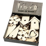 Décorations en bois Creativ company, taille 6,5-21,5 cm, épaisseur 5 mm, 100 pièces 1 boîte