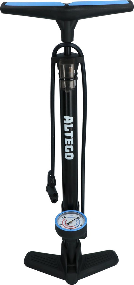 Altego fietspomp + manometer - 11 bar 160 psi - vloerpomp met pompslang 75cm - voor dunlop, presta en schrader ventielen - meerdere verloopnippels