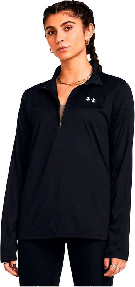 Under armour tech 1 2 zip solid blk pull de sport femme - noir - blanc