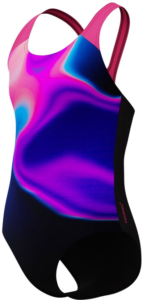 Maillot de bain de sport filles Speedo print splashback - noir violet