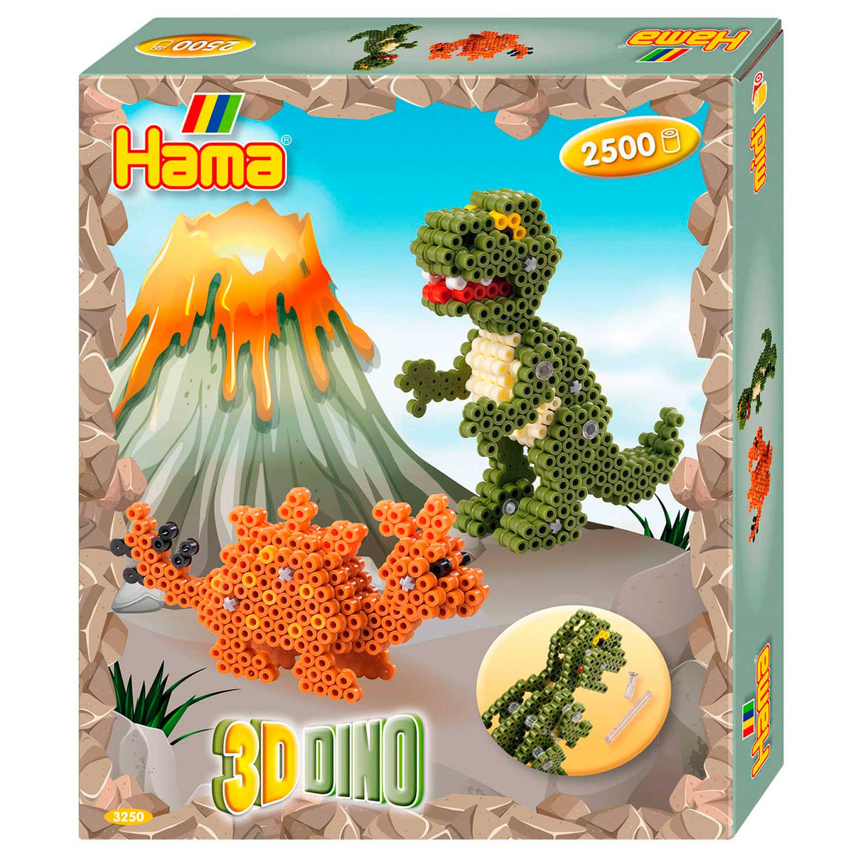 Hama strykeperle sett 3d dino, 2500st.