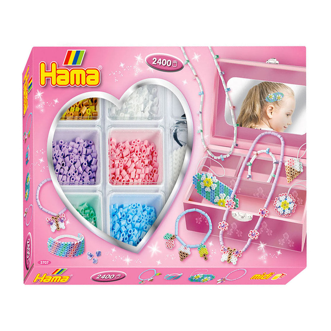 Hama boîte d'activités perles à repasser rose 2400 perles