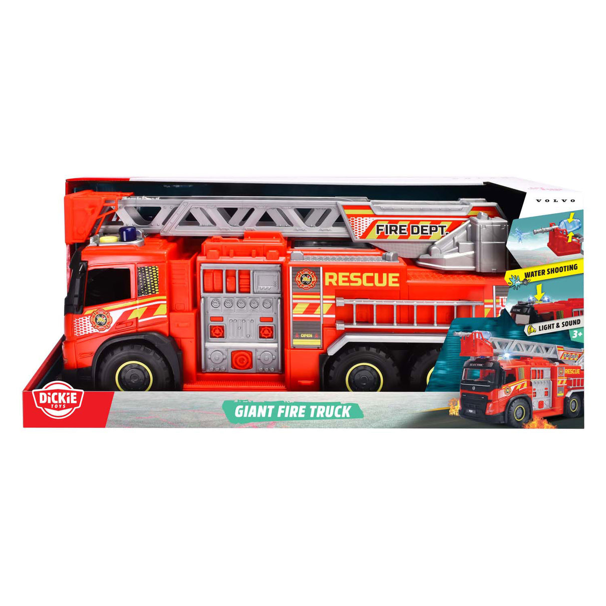 Dickie toys - camion de pompiers géant Volvo - camion de pompiers - lumière et son - services d'urgence - à partir de 3 ans