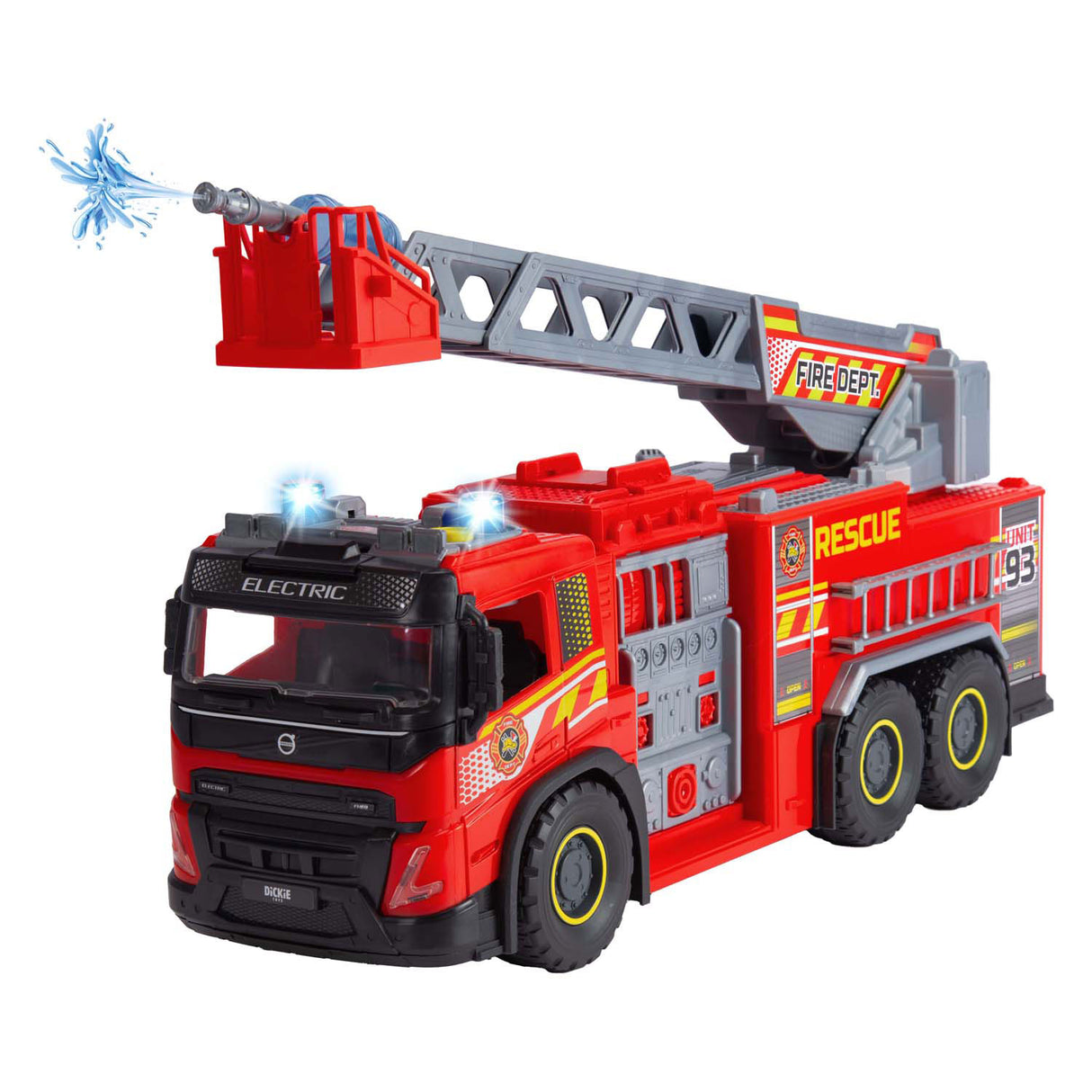 Dickie toys - camion de pompiers géant Volvo - camion de pompiers - lumière et son - services d'urgence - à partir de 3 ans
